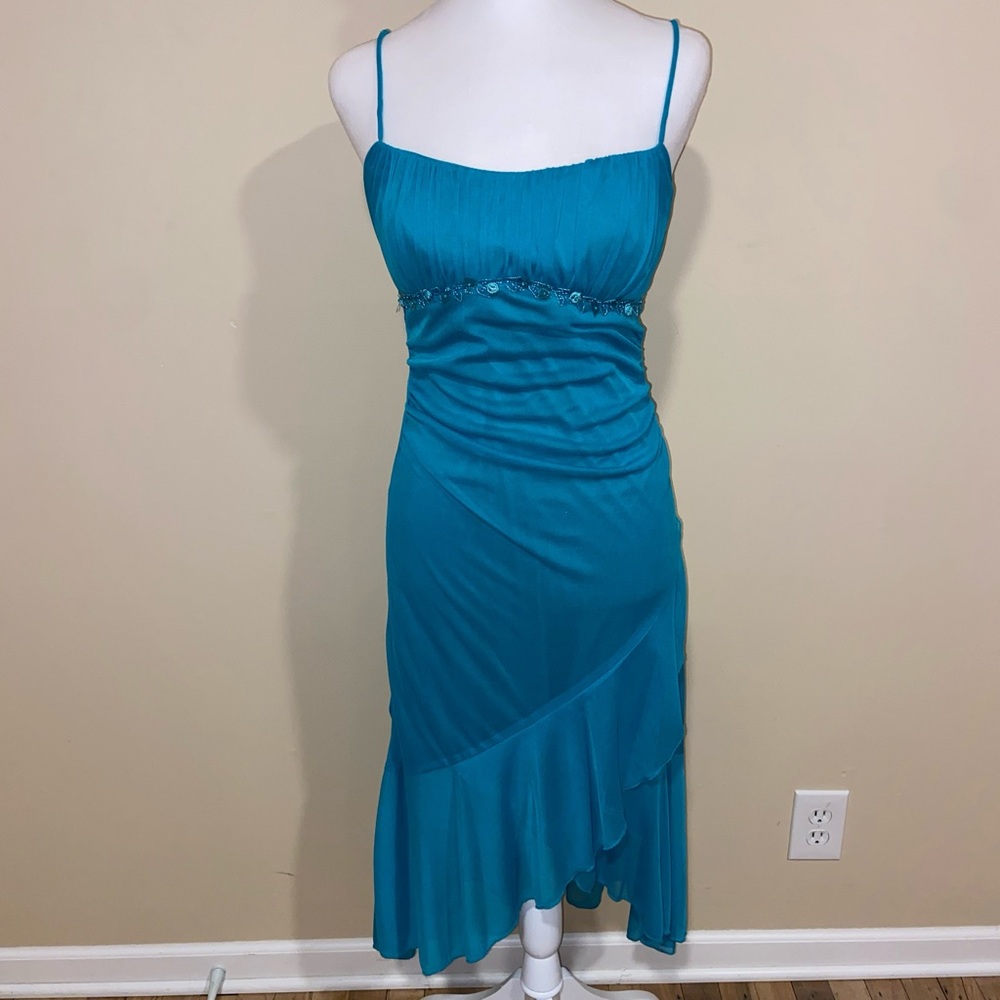 Ruby Rox Asymmetrical Teal Dress with Spaghetti Straps